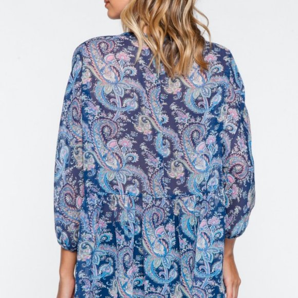 Everly Boho Paisley Print Hi-Low Chiffon Tunic - Picture 2 of 3